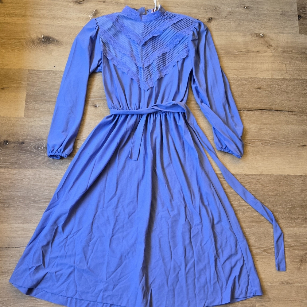 Cathy Sue Dress 8 Vintage 70's/80's Secretary Tie Waist MIDI Geek Nerd Librarian